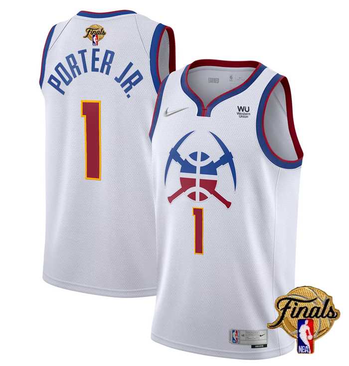 Mens Denver Nuggets #1 Michael Porter Jr. White 2023 Finals Earned Edition Stitched Basketball Jersey Dzhi